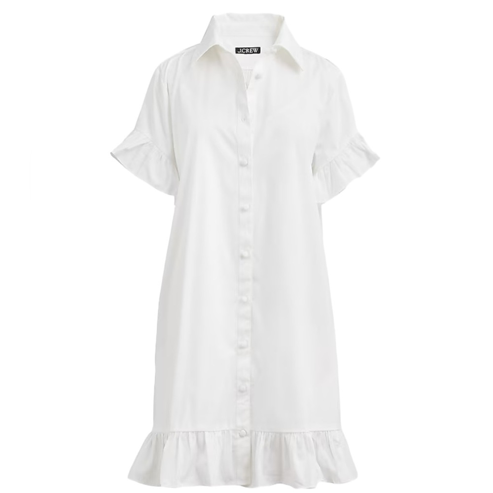 J. Crew White Cotton Ruffle Hem Mini Shirt Dress